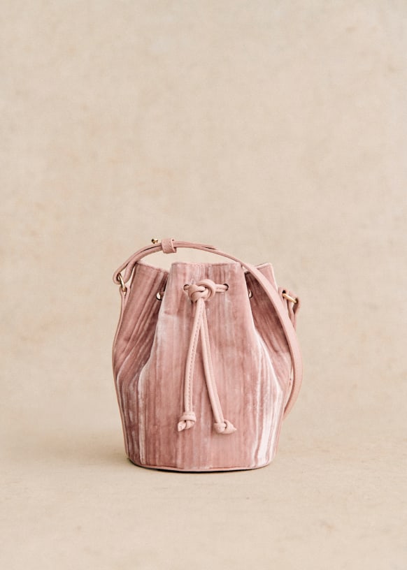 Micro Farrow Bucket Bag - Pink pleated velvet - Viscose - Sézane