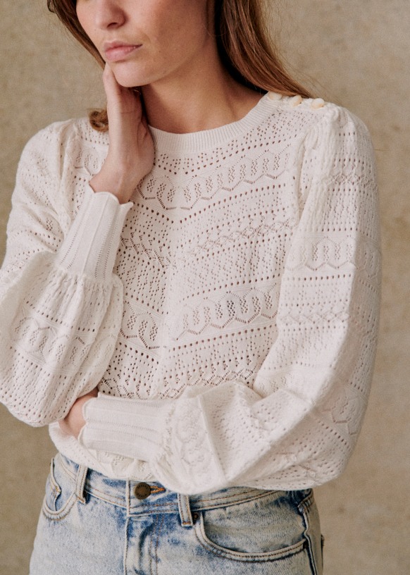 Soline Sweater - White - Organic Cotton - Sézane