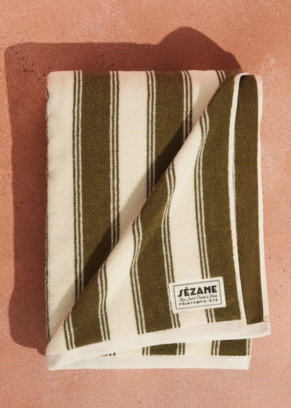 Sezane Striped Beach Towel - Olive