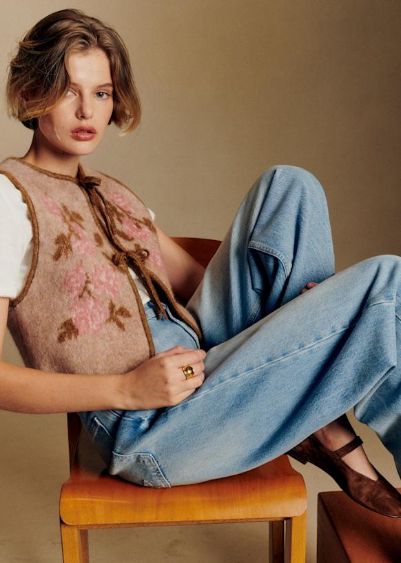 Gilet Pepy - Beige Chiné Jacquard Floral