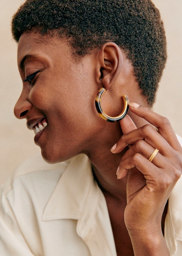 Tortoiseshell resin hoop earrings on sale
