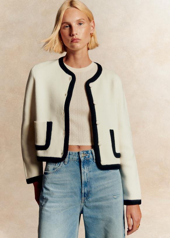 Auguste Jacket - Ecru / Black - Merino Wool - Sézane