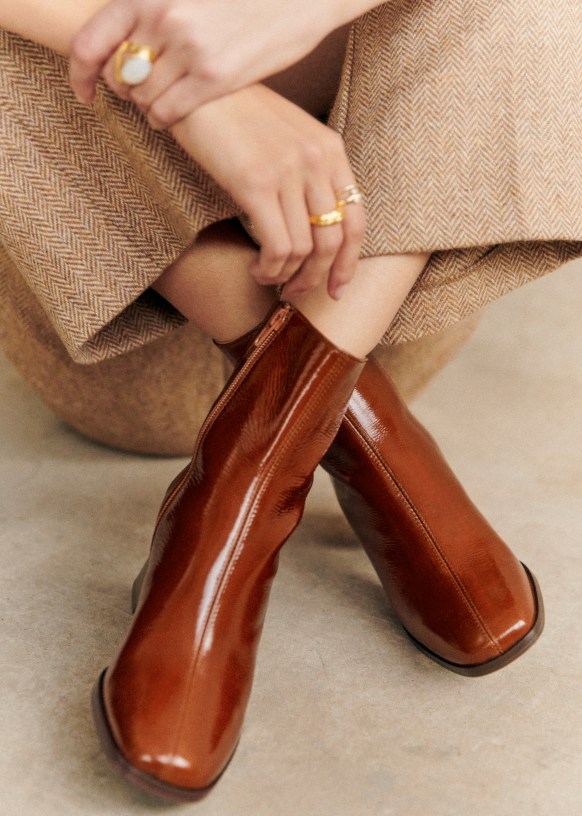 Bottines Axelle Noir Vernis Cuir bovin vernis Sezane
