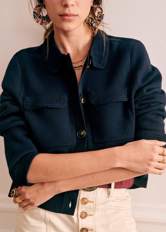 Gilet Betty Noir Laine Merinos Sezane