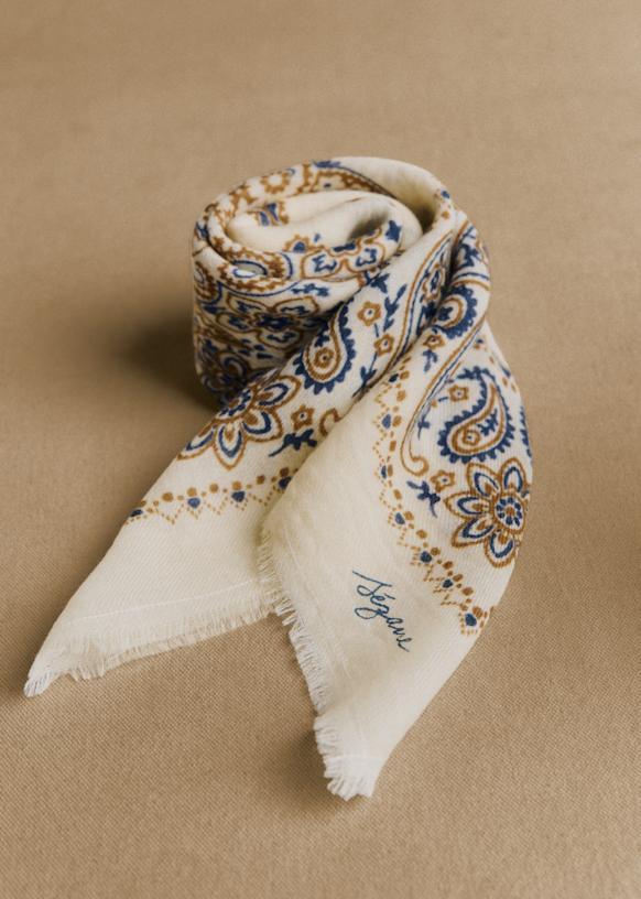 Maryse スクエアスカーフ - バンダナ プリント エクリュ カーキ