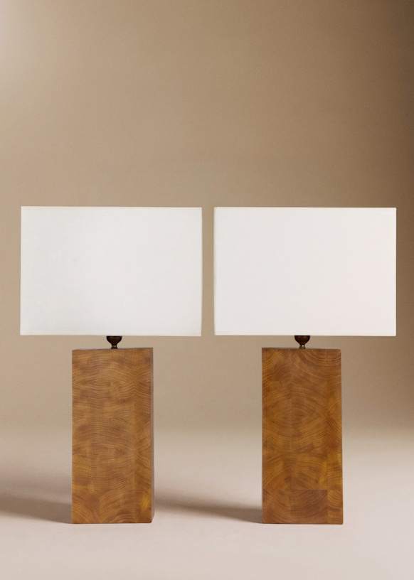 Paire of lampes vintage in maqueterie of wood