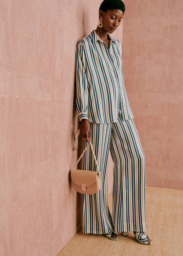 Tiziano Trousers - Green / Lilac Stripes - Viscose - Sézane