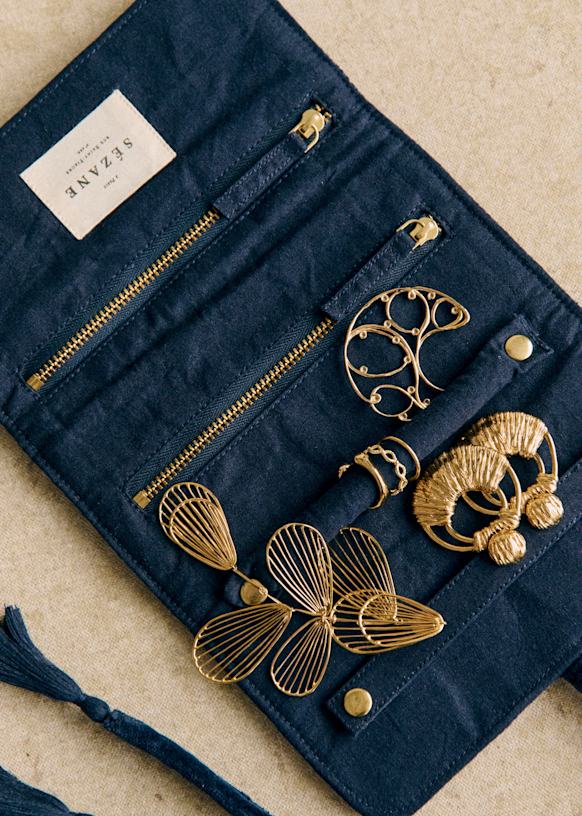 Pochette Bijoux Broderie Doree Fleurs Coton Sezane