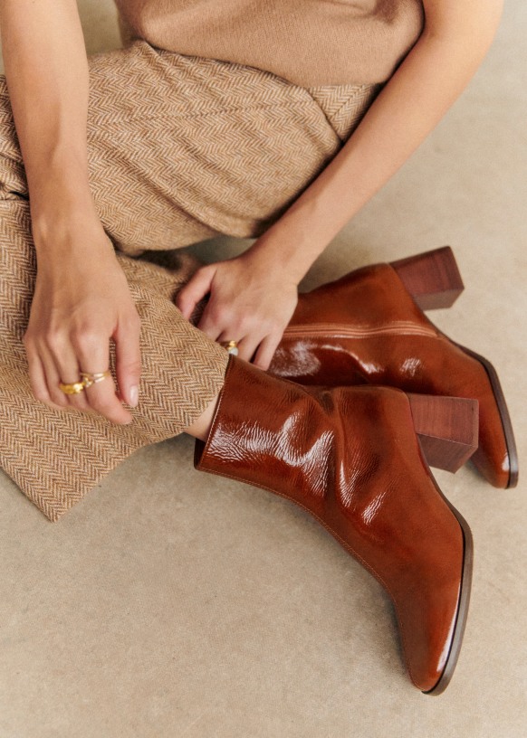 Axelle Ankle Boots Polished camel Patent cowide leather Sezane