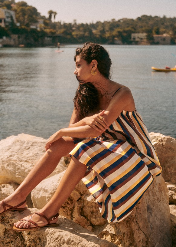 Sezane ストライプ 半袖ひざ丈ワンピース Panama Dress - Summer stripes - Sézane