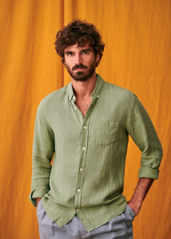 Linen Charlie Shirt - Light Green - Linen - Octobre Éditions