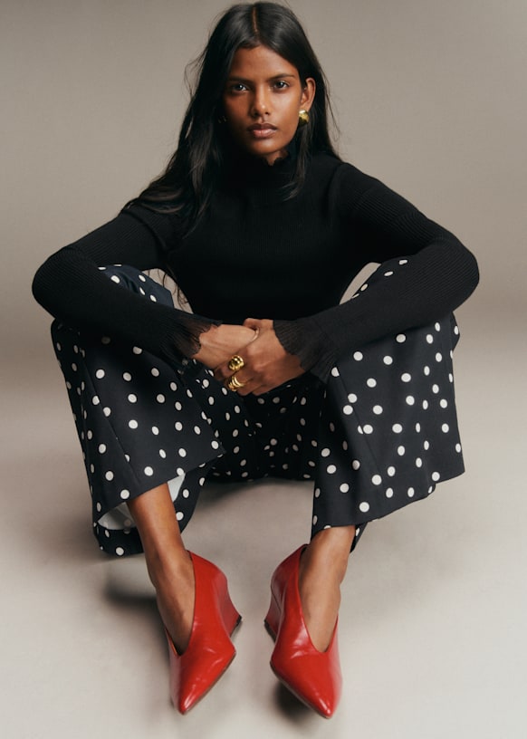 Celsio Trousers - Cream Polka Dots on Black - Organic cotton