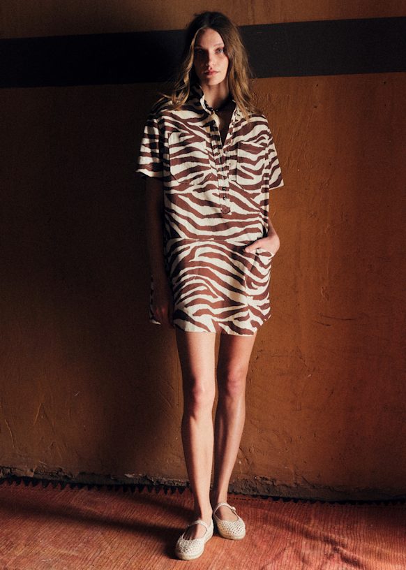 Sonali Dress - Brown Zebra Print - Linen - Sézane