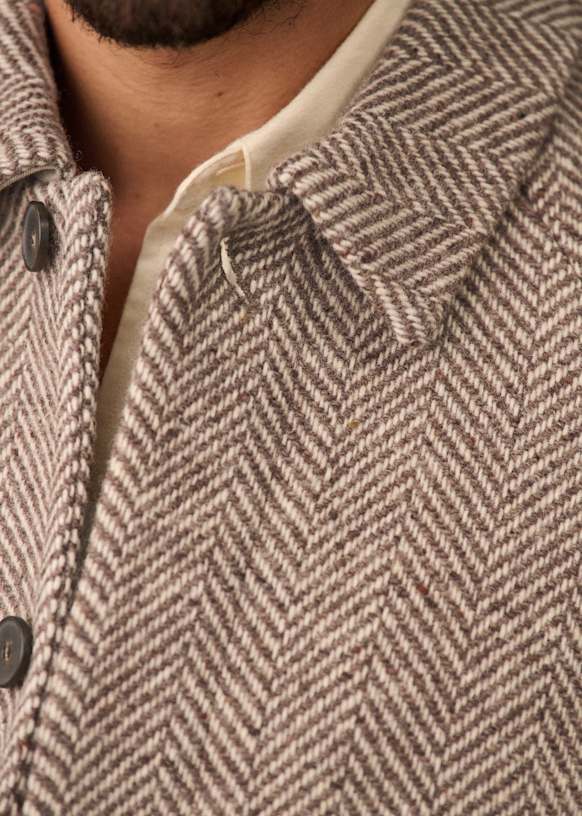 Weldon Coat - Beige herringbone - Wool - Octobre Éditions