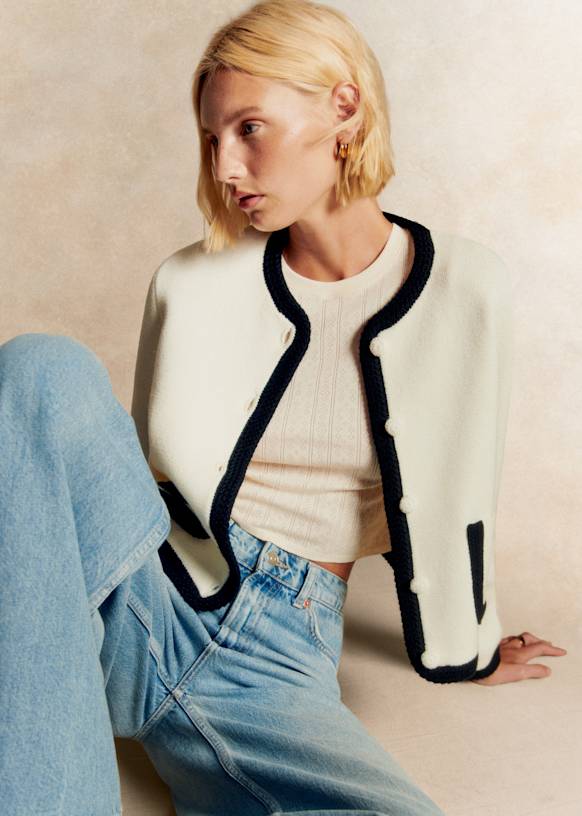 Auguste Jacket - Perfect Green/ Ecru - Merino Wool - Sézane