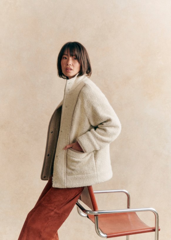 Simon Coat Mottled ecru Wool Sezane
