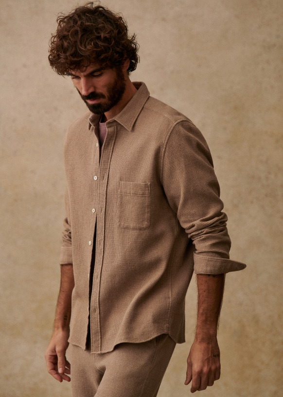 tan waffle shirt