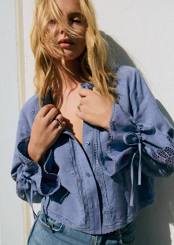 Akiraly Shirt - Blue Carnation Solid Embroidery - Linen - Sézane