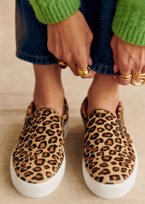 Theo Sneakers Leopard Pony effect cowhide leather Sezane