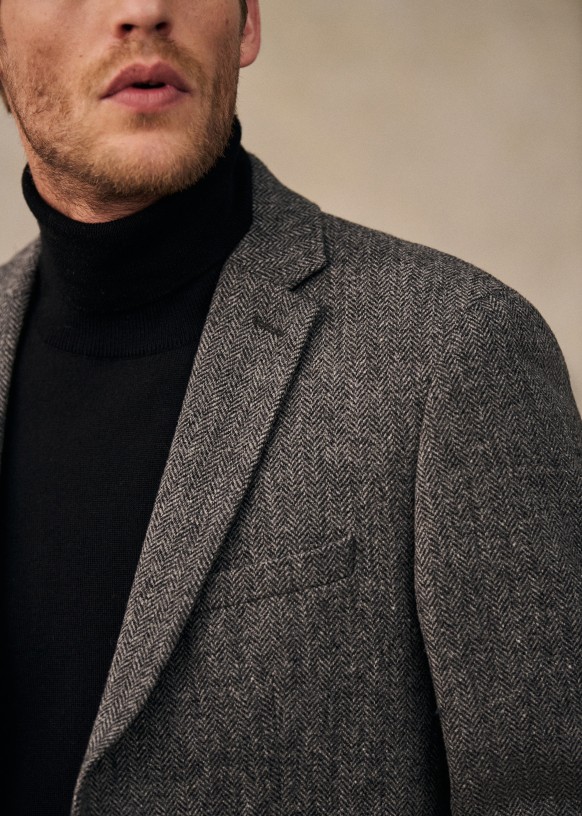 Veste Lucas Tweed Chevron Gris Laine Octobre Editions