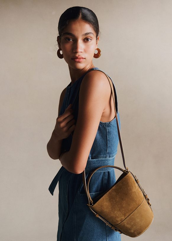 Mini Gary Bucket - Taupe - Split cowhide leather - Sézane