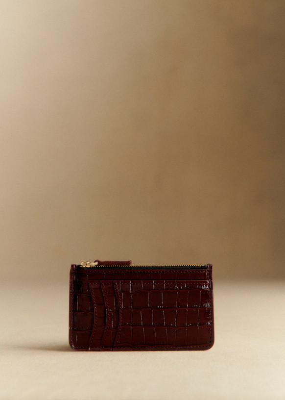 Alfred Large Card Holder - Black Crocodile Print - Bovine leather