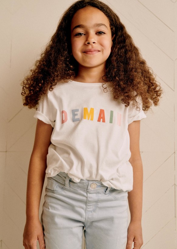 Children's T-shirt - Demain - Cream / Pink - Organic Cotton - Sézane