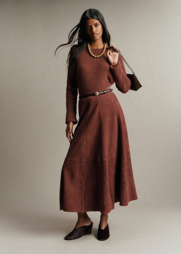 Sezane ブラウン スエード　タイトスカート Soelle Skirt - Dark Brown - Goat leather - Sézane