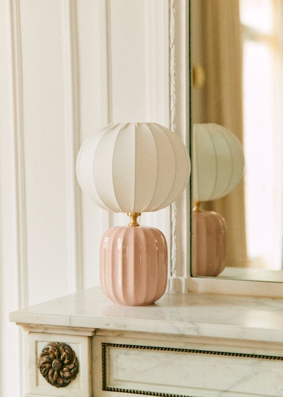 Small Traviata Table Lamp - Pink - Sonate Lamp Shade - Ecru