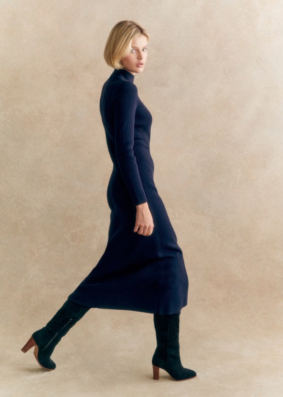 Anaelle Thigh High Boots Blue Bovine leather Sezane