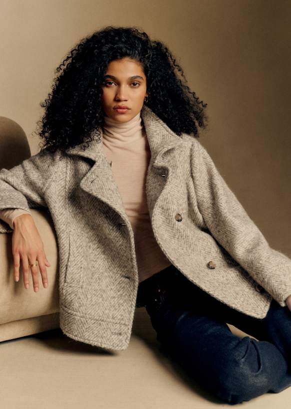 Manteau Charly - Chevrons Beige clair - Laine - Sézane