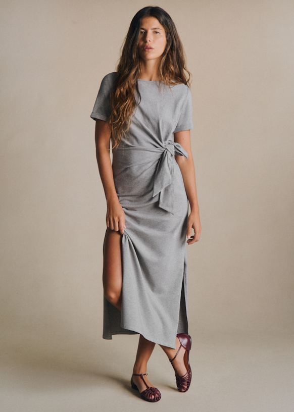 cotton grey dress Tigress Glacier Grey Organic Dress I Long Sleeve Wrap Dress M main image 1