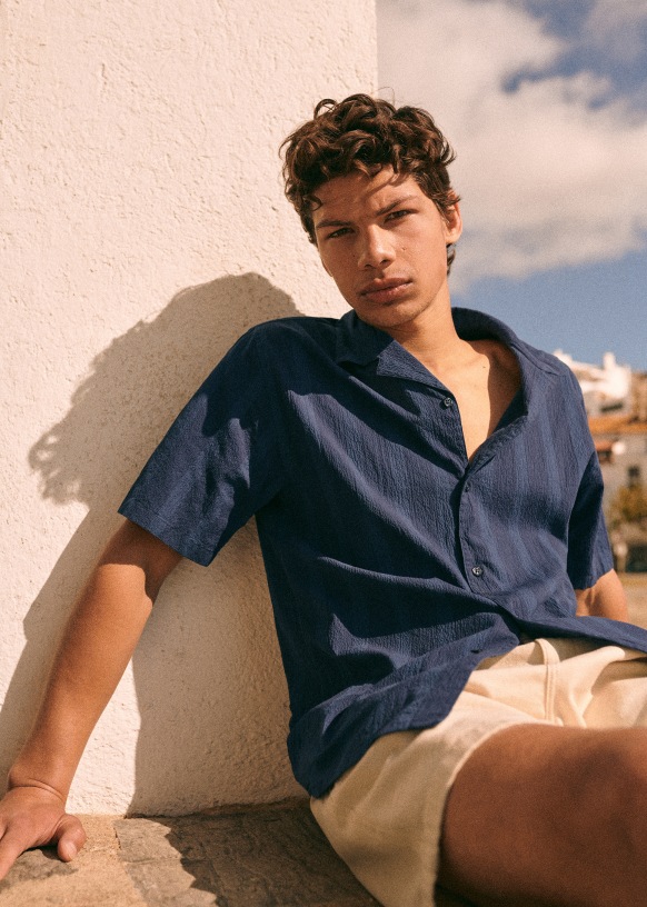 Holt Seersucker Shirt - Navy Blue - Cotton - Octobre Éditions