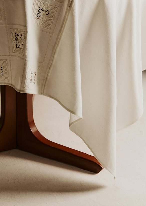 Embroidered Tablecloth - Ecru with Raspberry Embroidery - Wheat