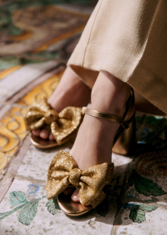 Sandales Teresa Textile Dore Vintage Polyester metallise Sezane