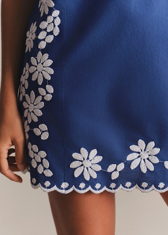 Victoire Dress - Black Placed Embroidery - Linen - Sézane