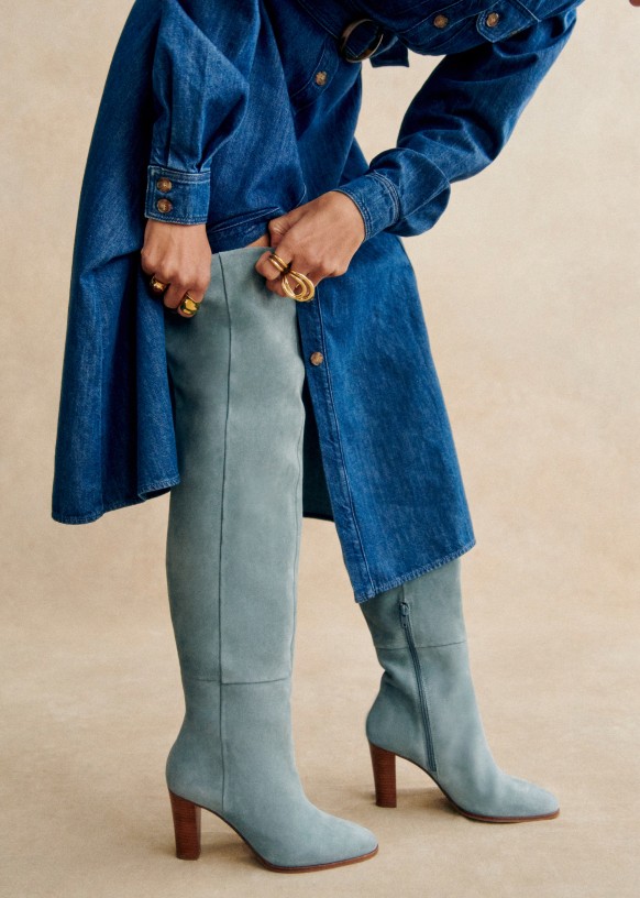 Anaelle Thigh High Boots Blue Bovine leather Sezane
