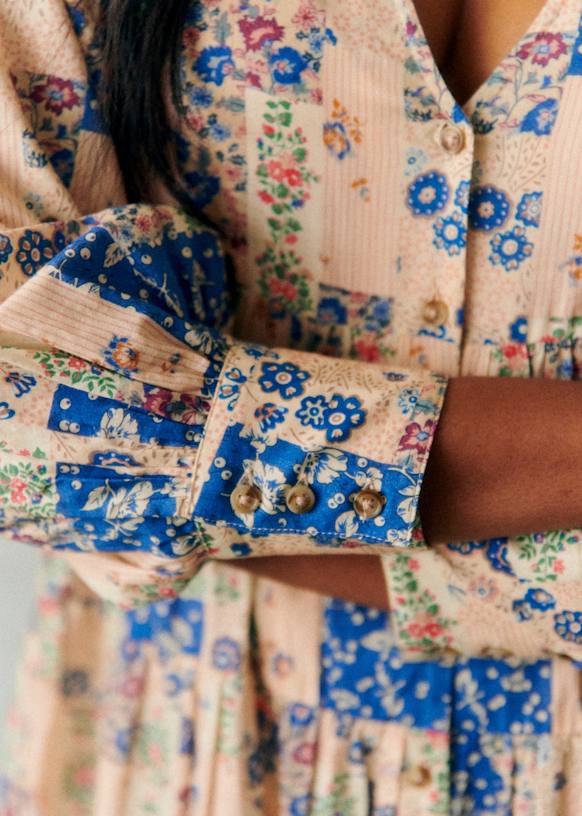 Benedetta Dress - Blue Patchwork Print - Organic cotton - organic ...