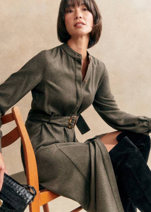 Teania Dress - Olive Green - Viscose ECOVERO™ LENZING™ - Sézane