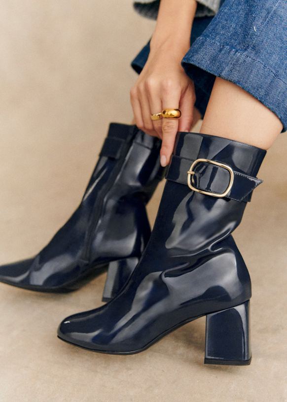 Margot Ankle Boots Patent navy Patent cowide leather Octobre Editions
