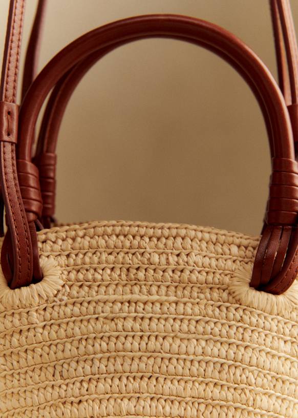 CDL Hand Stitched Mini Basket ベージュ Justine Mini Basket Bag - Raffia Heart Embroidery - Raffia - Sézane