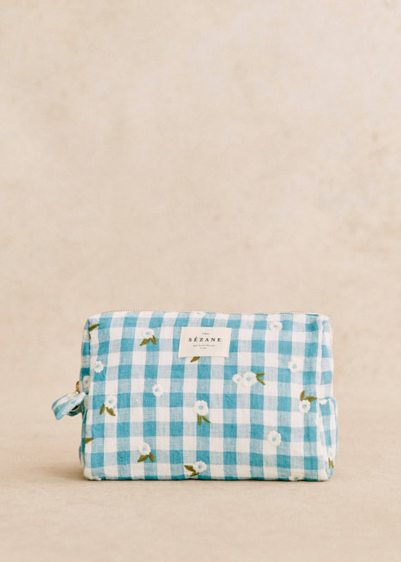 Toiletry bag Blue Gingham Linen Octobre Editions