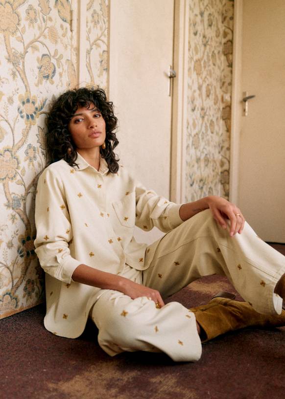 Max Shirt - Sézane x Lucia Vergara - Ecru with Ampola Embroidery