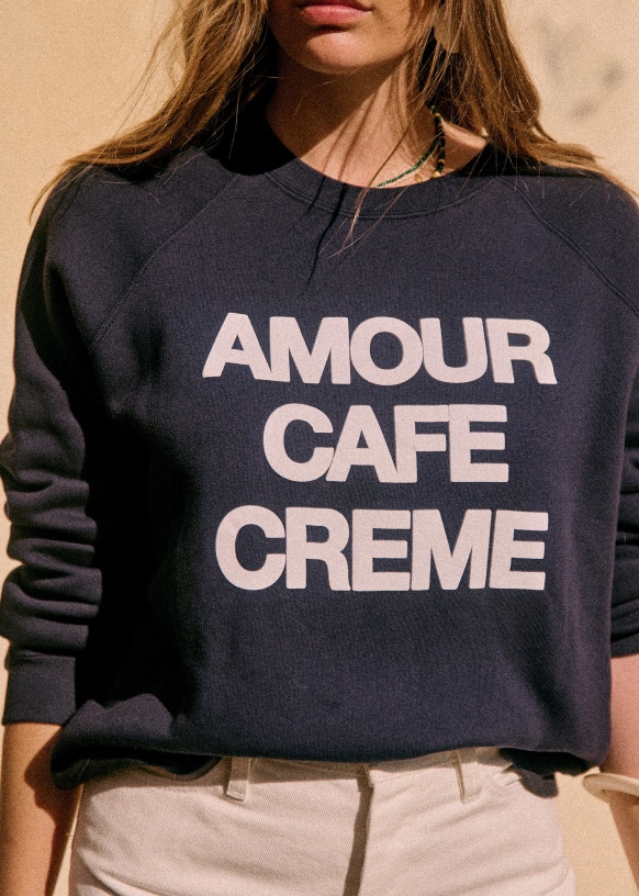 Amour Café Crème Sweatshirt - Navy / Ecru - Organic Cotton - Sézane