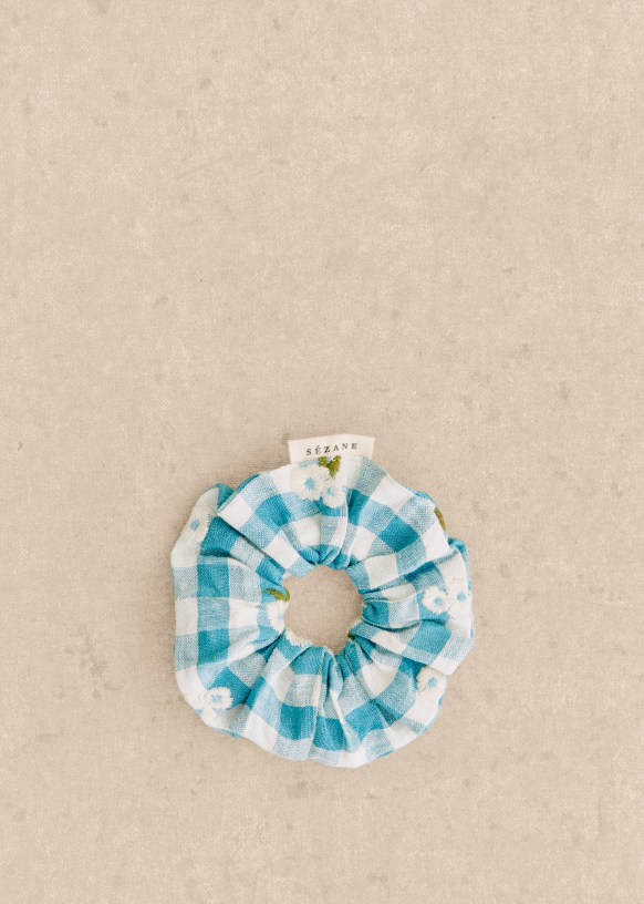 Trio of hair scrunchies - Blue, straw yellow and pink 