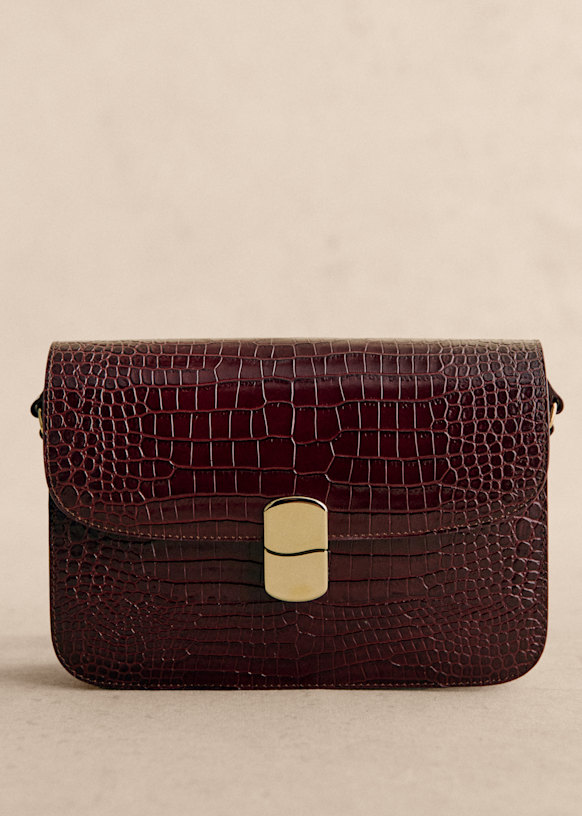 Milo Classic Bag Chocolate Croco Print Crocodile embossed cowhide leather Sezane