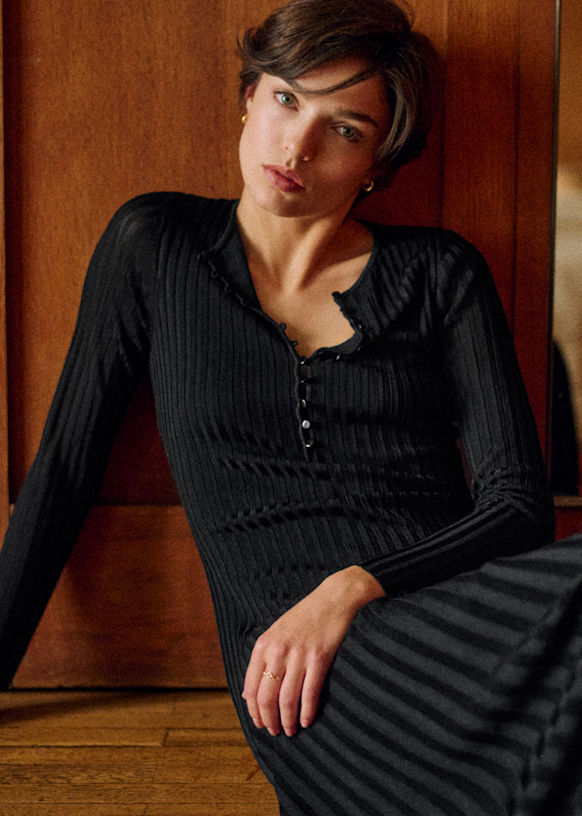 Madison Dress Black Viscose Sezane