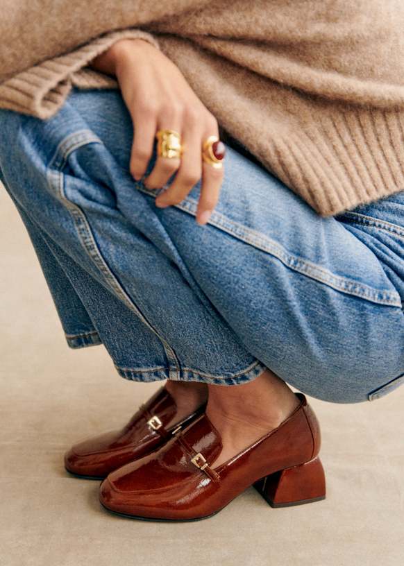 Victoire Loafers - Patent Mahogany - Patent cowide leather - Sézane