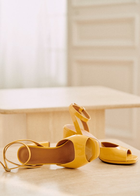 Yellow triangle block heel mule | Heeled mules, Block heel mule, Shoes  women heels