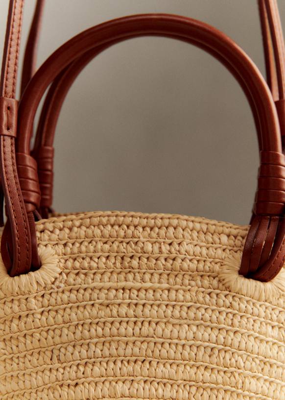 Justine Mini Basket Bag - Raffia Heart Embroidery - Raffia - Sézane